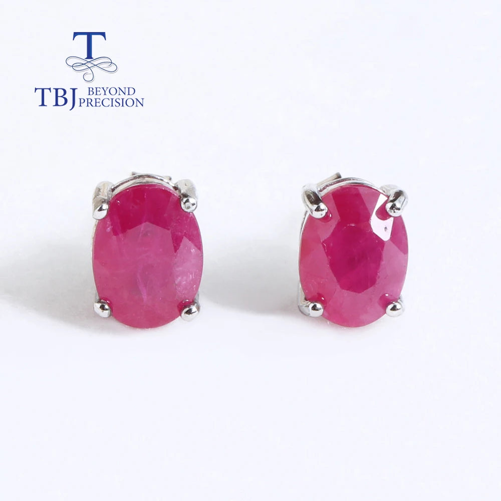 Natural Ruby oval 6*8mm gemstone simple & classic design earring 925 sterling silver jewelry for girls & lady gift