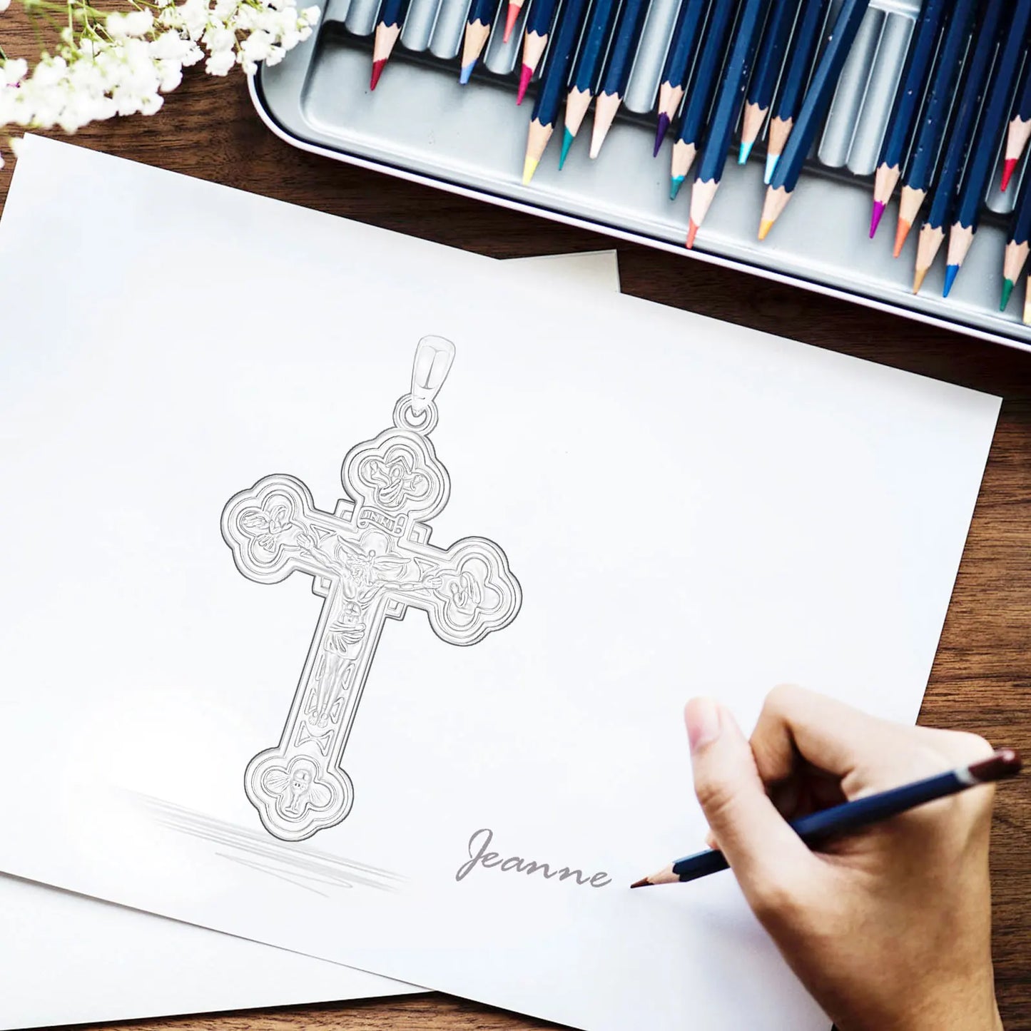 Eudora 925 Sterling Silver Jesus Crucifix Cross Necklace 18K Gold Angel Prayer Amulet Christian Pendant Exquisite Enamel Jewelry